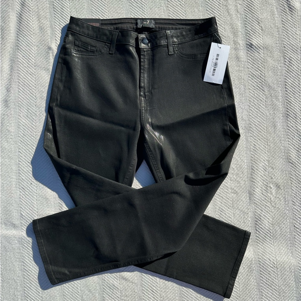 Jen 7 by 7 For All Mankind black coated ankle straight jeans